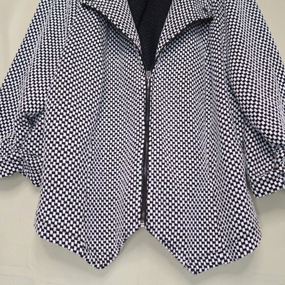 Torrid Zip Up Knit Jacket Black and White Checker 3/4 Ruched Sleeves Women's 4X - Picture 3 of 11